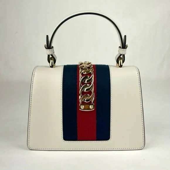 Gucci Sylvie Top Handle Bag - White Leather-Rare Gucci!-Comps are $1,700+ - Picture 8 of 15
